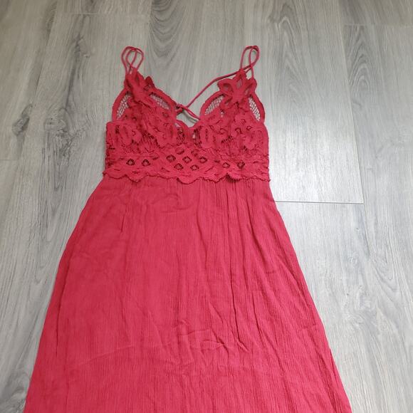 Free People FP One Maxi Adella Dress Womens Small Red Lace Boho Ruffle Hem - Picture 2 of 10